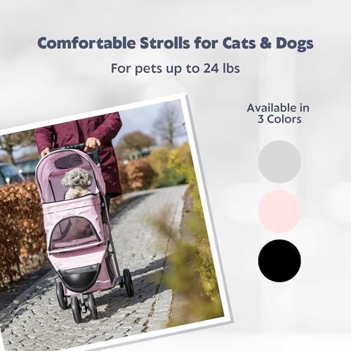 Foldable Pet Stroller for Cats and Dogs (Pink)