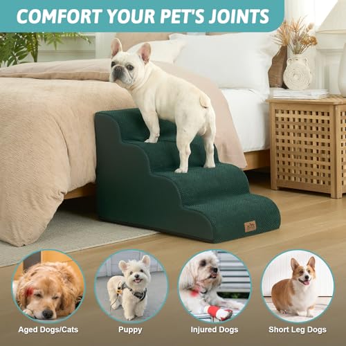 Wide Dog Stairs for Small Dog 19.7" H (Dark Green / Wide:17.7"x28"x19.7")