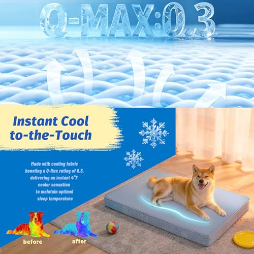 Cooling Dog Bed for Large Dogs (Blue / Large-35"x 22" x 3")