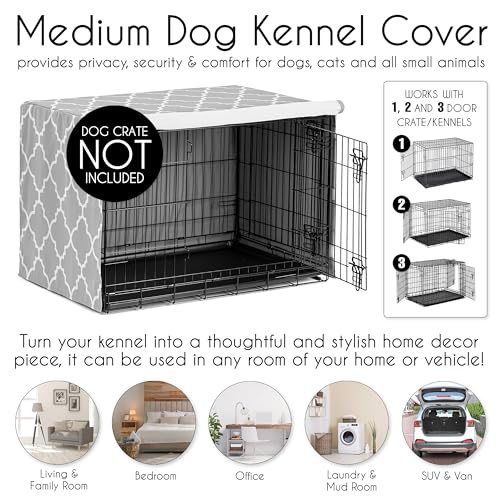 36in. Medium Dog Crate Cover (Grey and White Trellis / 36.0"L x 23.5"W x 24.0"H)
