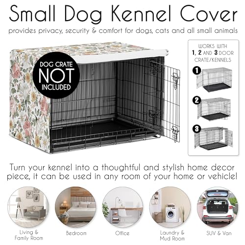 24in. Small Dog Crate Cover (Vintage Floral Pink and Green / 24.0"L x 20.0"W x 18.5"H)