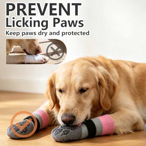Non Slip Dog Socks for Hardwood Floors to Prevent Licking Paw XS (X-Small(6 Pack) / Pink)