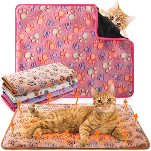 4 Pack Self Heating Cat Bed Cat Self Warming Pad with Removable Cover Extra Warm Thermal Pet Pad Washable Pet Crate Mat Anti Slip Kennel for Indoor Outdoor Pets (16 x 20 Inches)