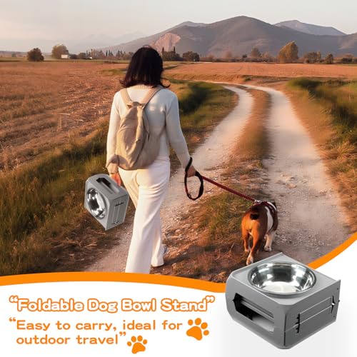 Elevated Dog Bowls for Large Dogs 5 Adjustable Heights 7.5" (Grey / 10" for Large Dogs)