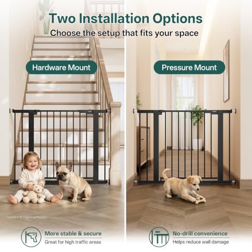 29.6 39.1 in Wide Baby Gate for Stairs and Doorways (Black / 29.6-39.1"W x 28"H)