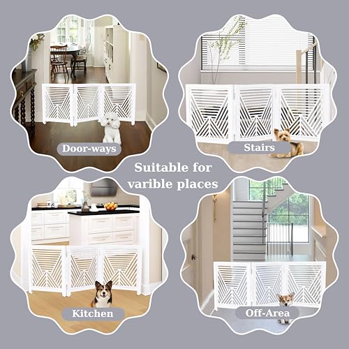Lightnpro 3‑Panel Wooden Dog Gate (Antique White Lines / 24x54 - Clover)