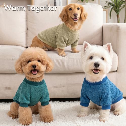 3 Pack Dog Sweaters for Small Dogs Girl Boy Winter Fleece Clothes Warm Soft Dog Sweatshirt Outfit for Dogs Cats Pet Apparel (Green+Brown+Blue / L (Back: 15.7", Chest: 19.6", 14-18 lbs))