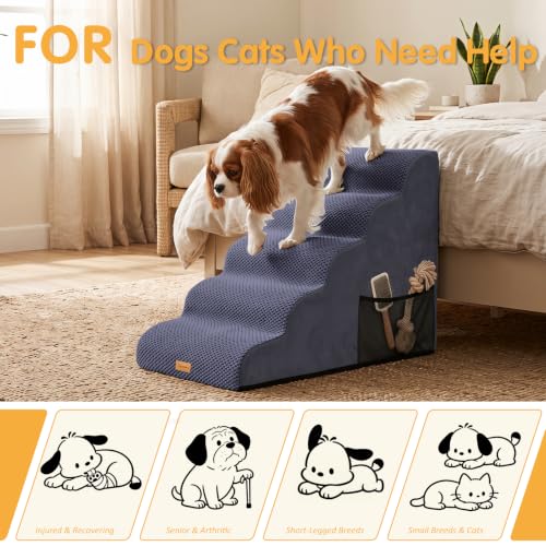 High Density Foam Dog Steps 5 Tiers (Blue / 33.1*15.7*22.5)