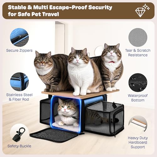 Top and 2 Sides Expandable Pet Carrier 17x11x9.5 TSA Airline Approved (Blue / 17.0"L x 11.0"W x 9.5"H)