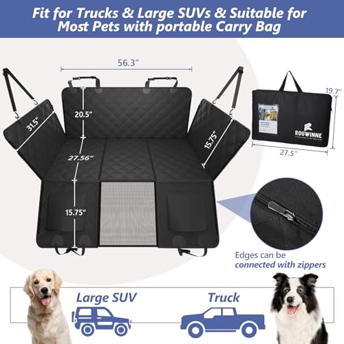 Dog Truck Seat Cover for Back Seat (XL - For Full Size Truck / Full Size SUV / Black)