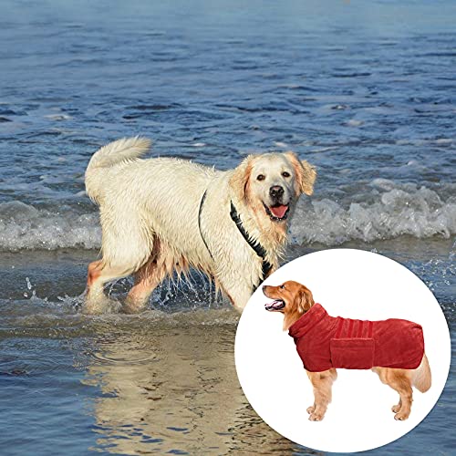 Pineapple Grid Fast Drying Super Absorbent Dog Cat Bath Robe Towel (Medium / Red(Pineapple grid))