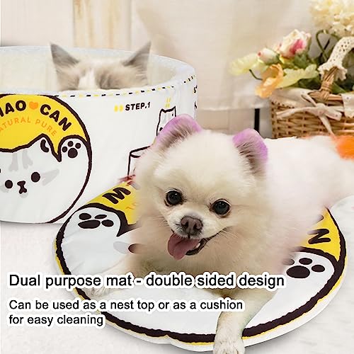 Ramen Noodle Cat Bed (15.7"L x 15.7"W x 7.9"Th / yellow white)