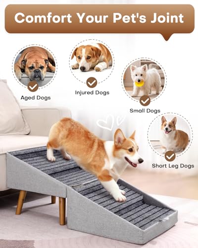 17" H Split Ottoman Dog Ramp for Couch (17.13" H- Light Grey)