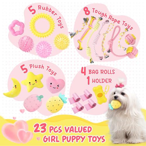 Pink Puppy Toys for Teething (Pink-Yellow)