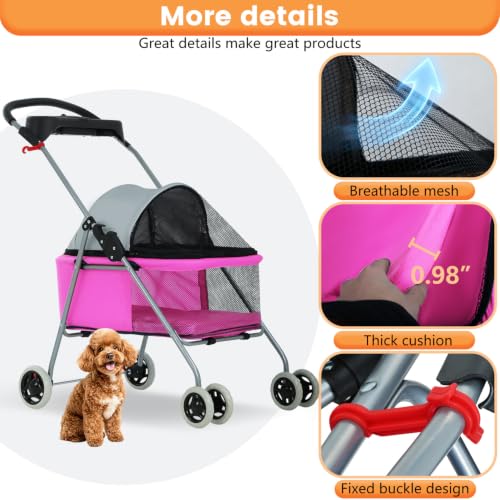 Foldable Pet Stroller for Small (Pink)