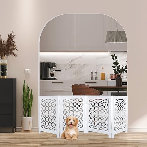 Lightnpro 4 Panel Wooden Dog Gate with Stopper (Antique White Stars / 24x72 - Zeno)