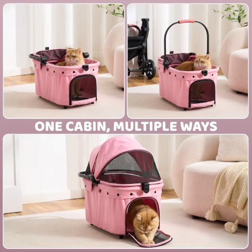 Dog Stroller for Small to Medium Dogs with Detachable Carrier (Sakura Pink)