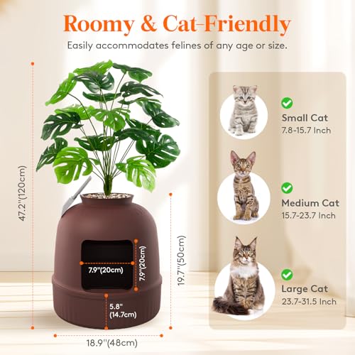 Hidden Plant Cat Litter Box with Plastic Scoop (Brown)