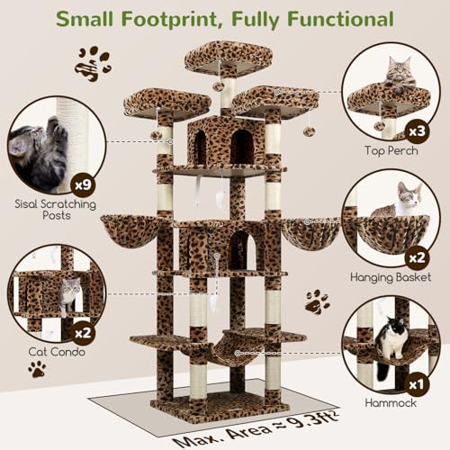 Big XXL Cat Tower for Indoor Multiple Cats (Leopard Print / 80inch)