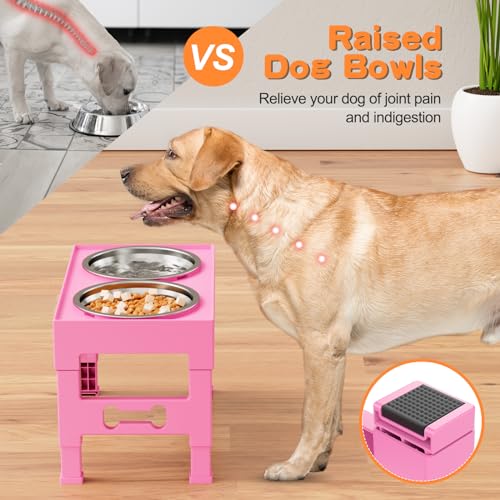 Elevated Dog Bowls with 2 Stainless Steel Bowls (For Medium Large Dogs / Pink)