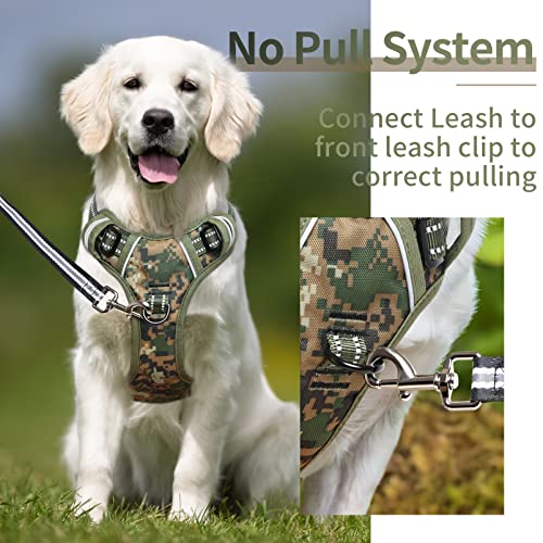Dog Harness No Pull Adjustable Padded Reflective Harness for Small Medium Large Dogs with Handle for Walking Training (L / Camo Green)