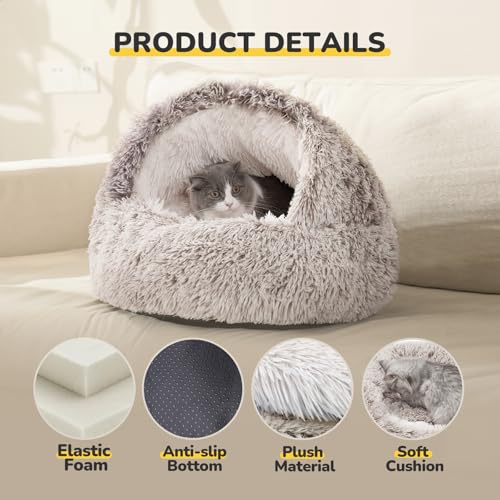 Cat Bed Hooded Cat Beds for Indoor Cats Covered Cat Beds (25.0"L x 25.0"W x 19.0"Th / coffee)