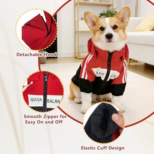 Dog Raincoat Waterproof Dog Rain Jacket Detachable Hood (Red / Medium (8-10Ibs))
