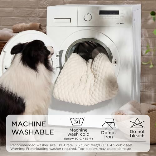 Washable Dog Bed for Crate Large Sized Dog (Beige / 35x23x3.5)