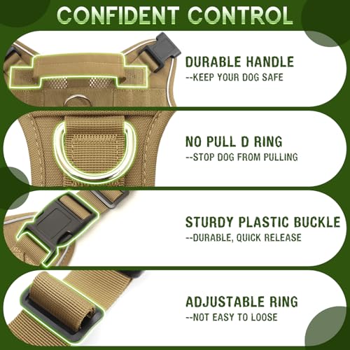 Tactical Molle Vest Mesh Dog Harness with 10 Removale Pet Patches (Large / Brown)