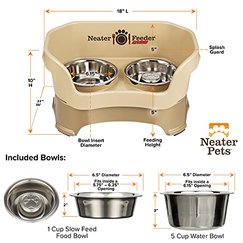 Neater Feeder Deluxe Mess Proof Dog Bowls Elevated for Medium Sized Breeds (Medium with Slow Feed Bowl / Cappuccino)