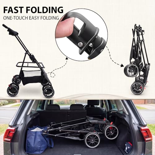 2-in-1 Foldable Pet Stroller 4-Wheel for Small Dogs & Cats, Black (Black)