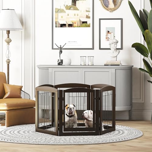 Dog Gate Indoor with Walk Through Door (Espresso / 【6 Panels with door】120"W x 24"H)
