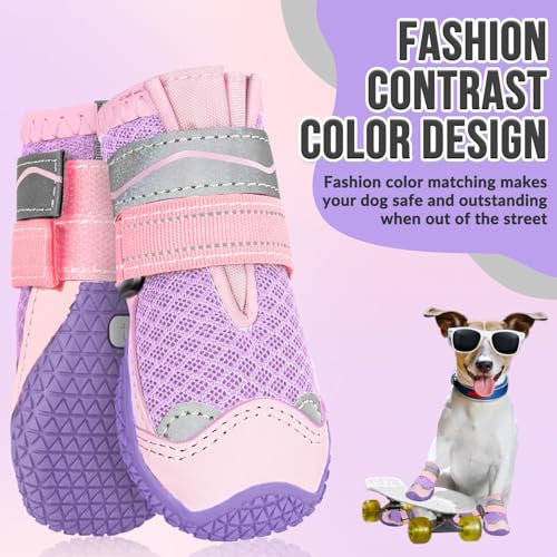 Dog Shoes for Large Small Medium Dogs (Pink / #3 (Width 2.0 inch) for 27-38 lbs)