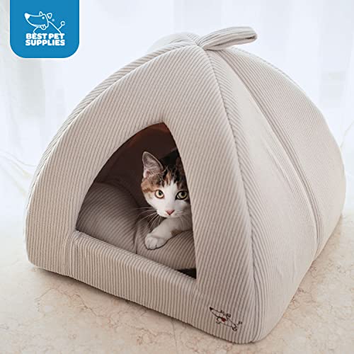 Cat Bed for Indoor Cat (Beige / 19" x 19" x H:19")