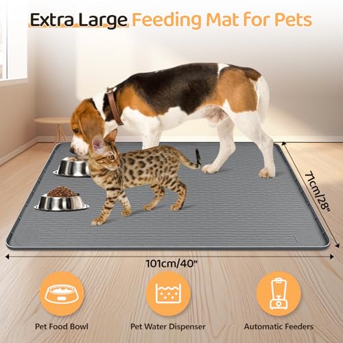 Dog Food Mat 40''x28'' Extra Large Dog Mat for Food and Water (40"L x 28"W / Dark Grey)