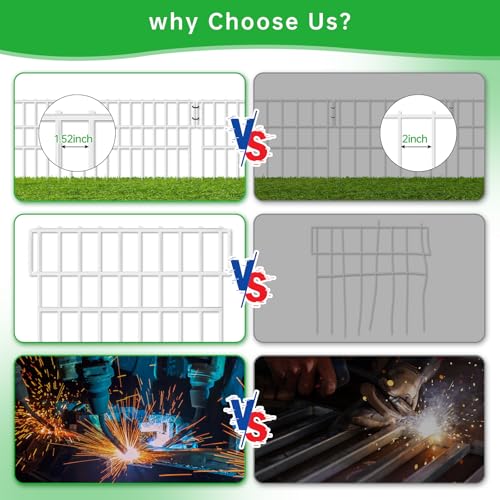 17ft(L) X 13in(H) Animal Barrier Fence, 12 Panels No Dig Fence for Dogs, 1.52IN Gap Anti Digging Dog Barrier, Rustproof Metal Garden Edging Border Defense for Outdoor, Yard, Lawn, White (12 Panels, 17FT x 13IN / White)