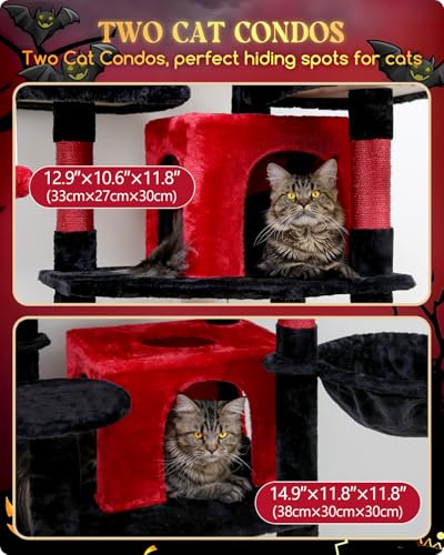 Big XXL Gothic Cat Tower for Indoor Multiple Cats (Black Red / 80inch)