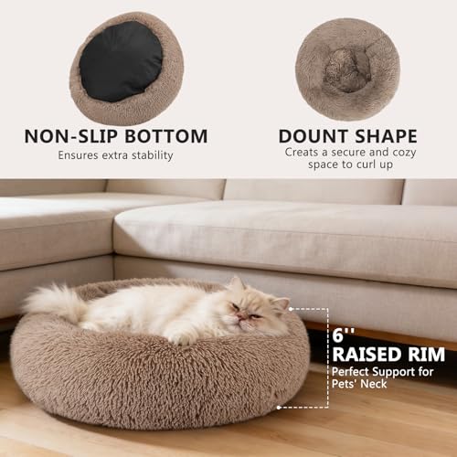 Calming Cat Beds for Indoor Cats (XS(20’’x 20’’) / Brown)