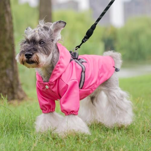 Dog Raincoat with Hood & Harness Built (M (Back 15", Chest 22.5", Neck 16") / Fuschia)
