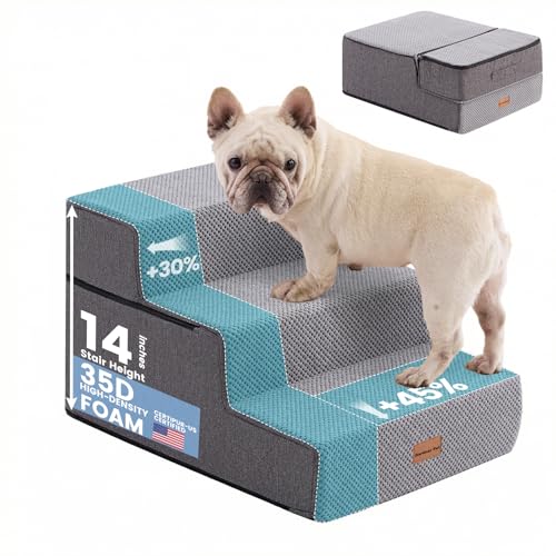 Dog Stairs for Small Dogs 14" H (Grey / 18"x22"x14"Extra Wide)