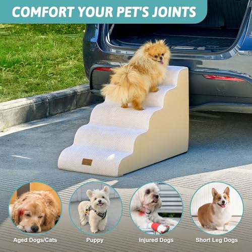 Wide Dog Stair for Small Dog 22.6" H (Beige / Wide:17.7"x33"x22.6")