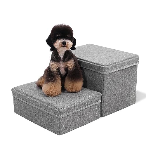 Linen Foldable Dog Stairs with Storage (Light Gray Linen)