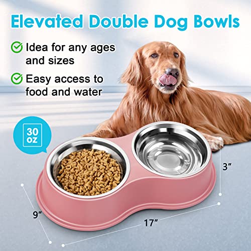 Stainless Steel Dog Bowls Double Non (Large-34oz / 5.Pink)