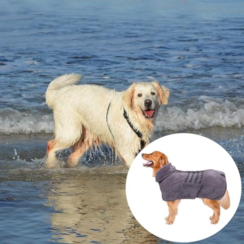 Dog Bathrobe Towel Dog Drying Coat (Medium / Gray(Pineapple grid))