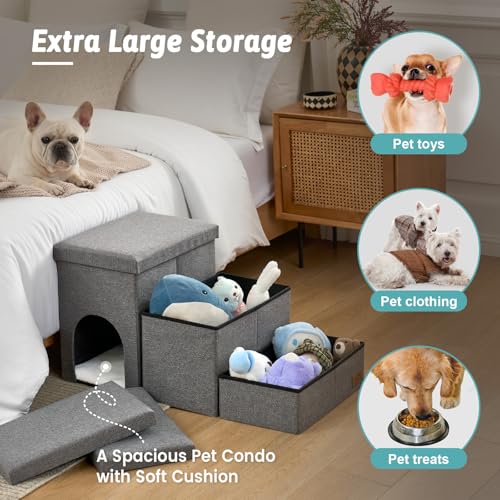 Dog Stairs with Storage (Grey / 43x17x22.6 inch)