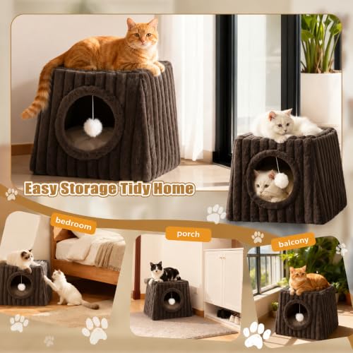 Cat Cave Bed 15.74"x15.74"x13.38" Large with Balls (Coffee / Large)