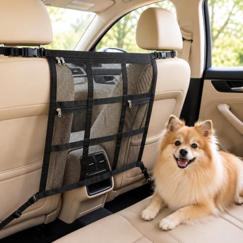 Dog Car Net Barrier with Zipper Pocket (Bottom hook 27.5*23.6in)