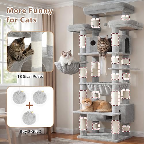 Cat Tree 74" Tower for Large Cats (74 inch / Light gray)