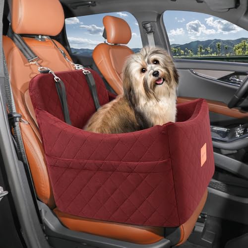 Dog Booster Car Seat for Dogs up to 35lbs (Wine Red / Medium)