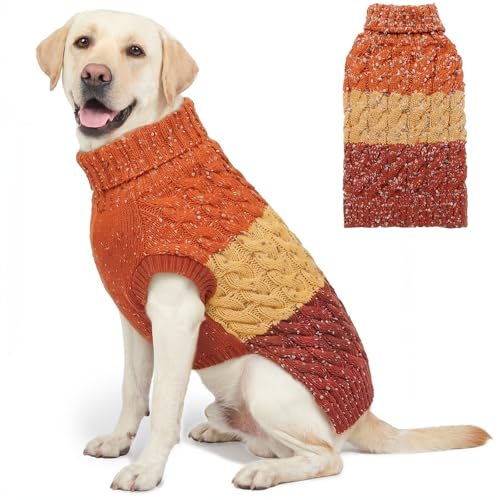 Color Block Dog Sweater for Medium Large Dog Turtleneck Thermal Knit (2XL (45-70lbs) / 01# Brown)